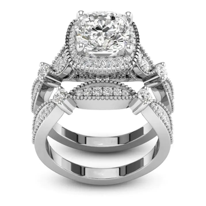 Princess Leaf Silver Ring with Crown Design (Double Layer)