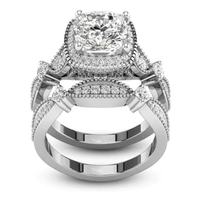 Princess Leaf Silver Ring with Crown Design (Double Layer)