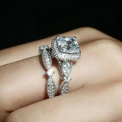 Princess Leaf Silver Ring with Crown Design (Double Layer)