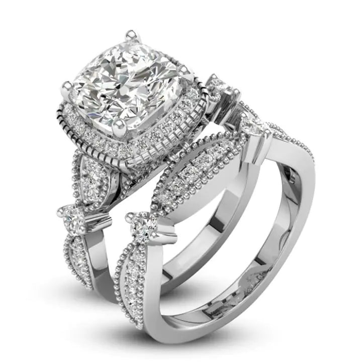 Princess Leaf Silver Ring with Crown Design (Double Layer)