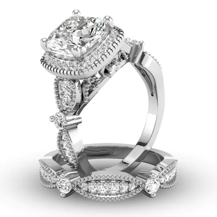 Princess Leaf Silver Ring with Crown Design (Double Layer)