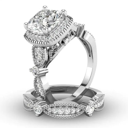 Princess Leaf Silver Ring with Crown Design (Double Layer)