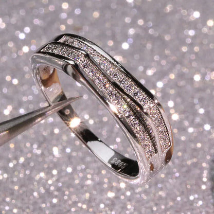 White Gold-Plated Crown Double Layer Ring with Simulated Diamonds